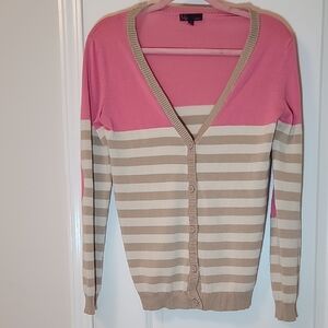t/o Pink and Tan Striped Cardigan